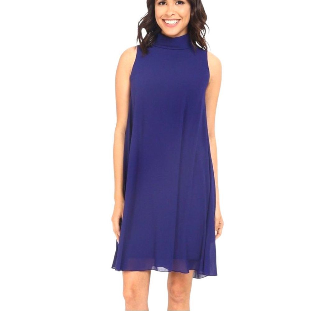 Vince Camuto Dress Blue Chiffon Trapeze Swing Cocktail Dress Size 4